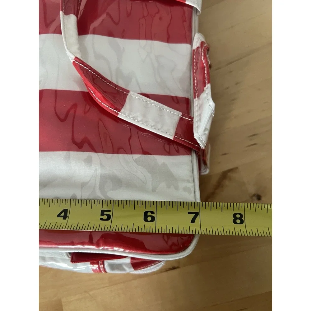 Vintage ESTEE LAUDER Makeup Bag Red & White Striped w Extra Storage Pockets